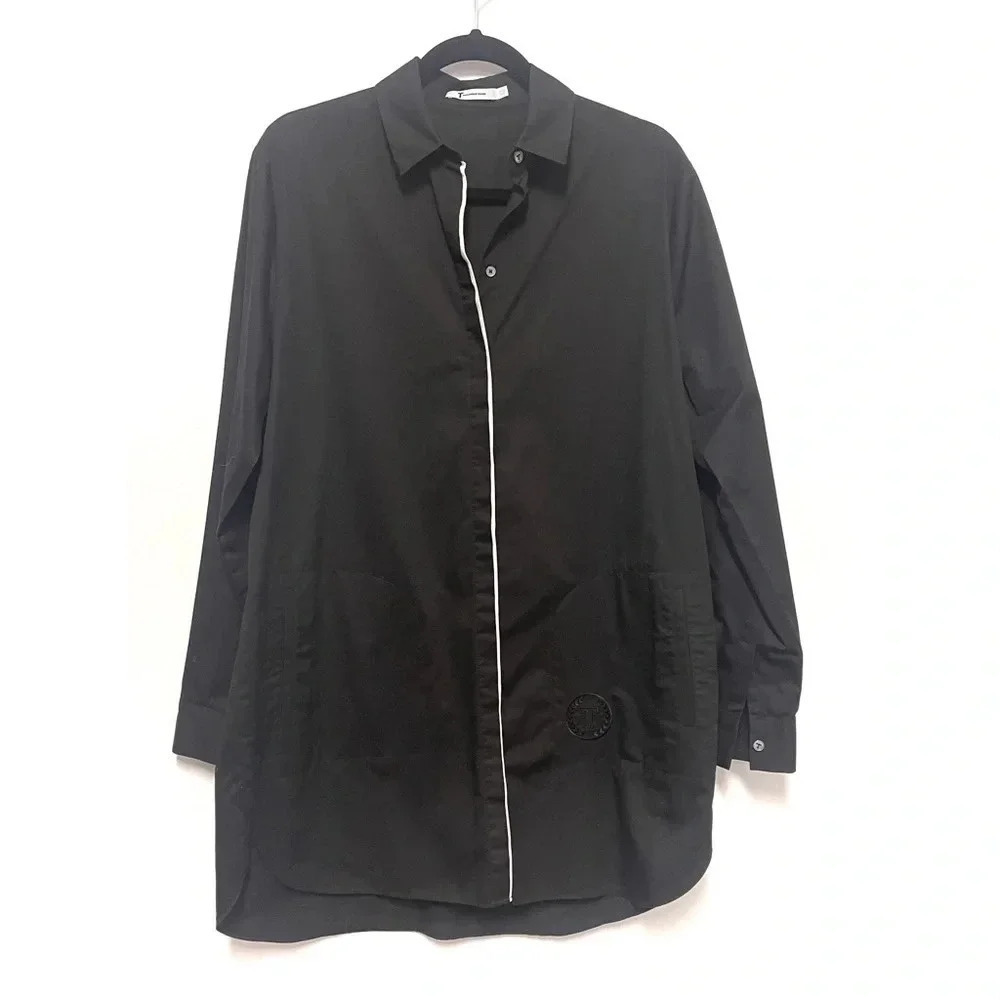 T by Alexander Wang Long-Sleeve Button-Down Shirt - Tunic Length Minimalist